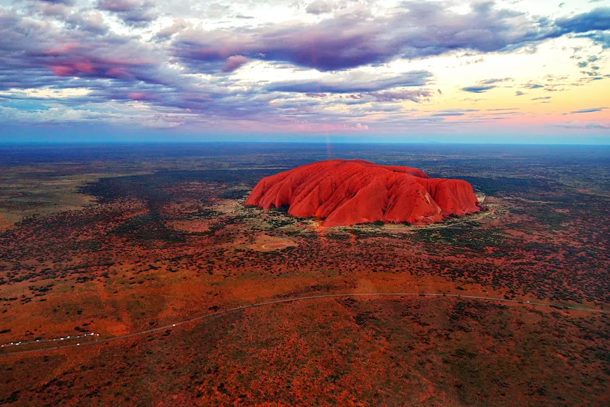 Aerial view of Uluru at sunset