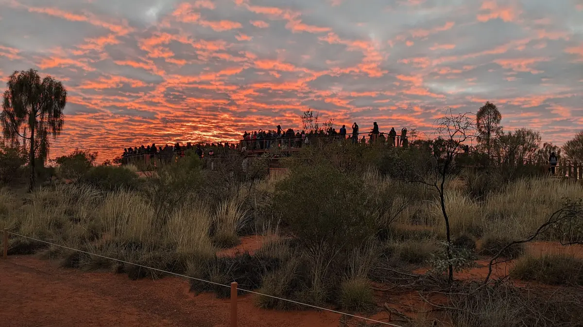 Visitors at the sunrise viewing area at dawn